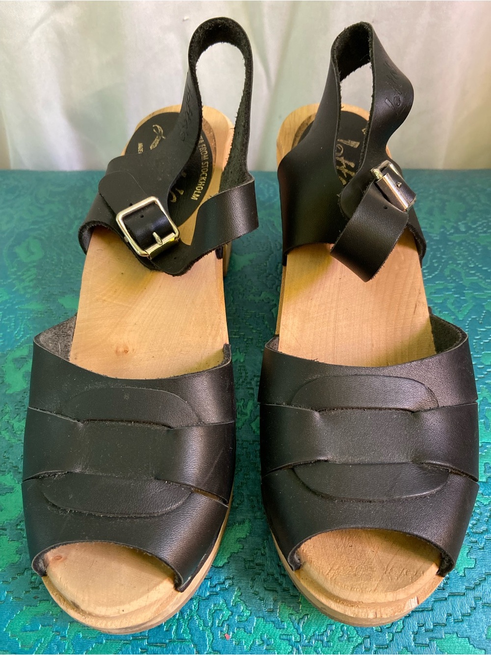 Lotta From Stockholm Black Leather Wedge Clogs